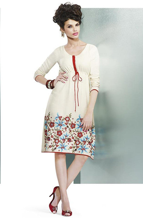 Buy Off White Embroidered Kurti Online - RK India Store View